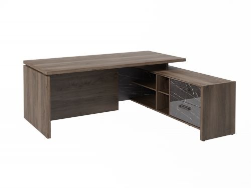 Стол руководителя с опорной тумбой Festus FB-119R.GG 1800x1900x750 (Орех Пацифик Табак/Камень Пьетра Гриджиа черный)