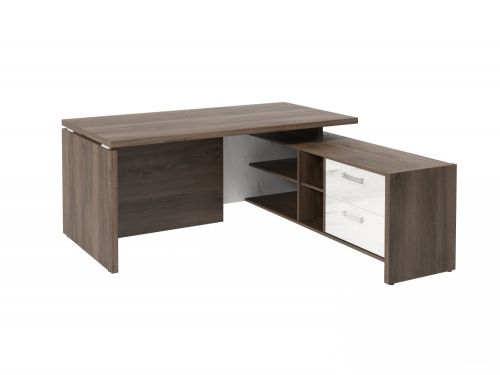 Стол руководителя с опорной тумбой Festus FI-117R.GG 1800x1700x750 (Орех Пацифик Табак/Мрамор Леванто белый)