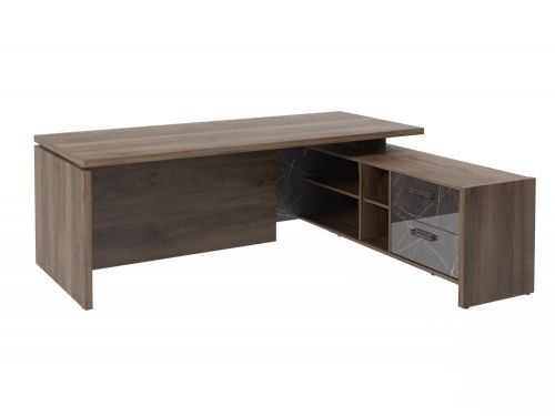 Стол руководителя с опорной тумбой Festus FB-121R.GG 1800x2100x750 (Орех Пацифик Табак/Камень Пьетра Гриджиа черный)