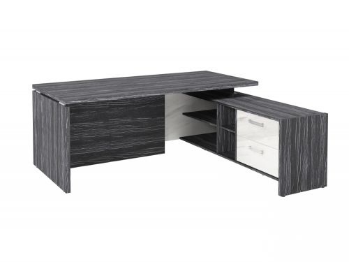 Стол руководителя с опорной тумбой Festus FI-119R.GG 1800x1900x750 (Древесина Графит/Мрамор Леванто белый)