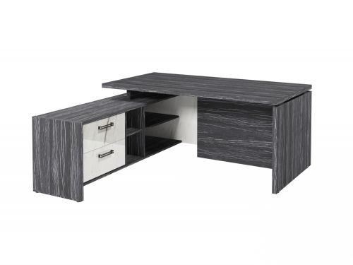 Стол руководителя с опорной тумбой Festus FB-117L.GG 1800x1700x750 (Древесина Графит/Мрамор Леванто белый)