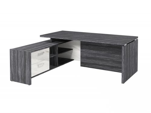 Стол руководителя с опорной тумбой Festus FI-119L.GG 1800x1900x750 (Древесина Графит/Мрамор Леванто белый)