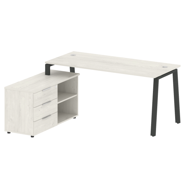 Рабочая станция с тумбой на А-образном м/к Metal System Style БА.РС-СТС-2.4 (L) 1700x1520x750 (Дуб наварра/Антрацит металл)