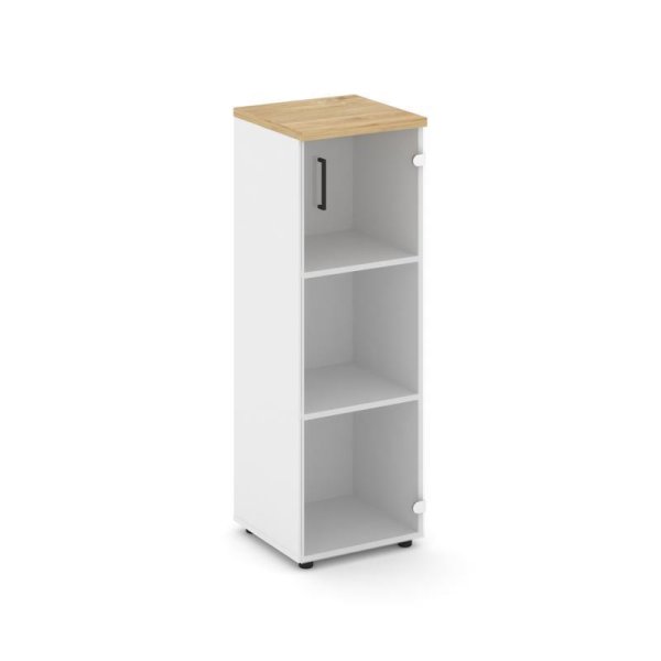 Шкаф средний узкий SN.STU.E-205(R) (400х400х1203) (Белый/Тиквуд Светлый/Прозрачный)