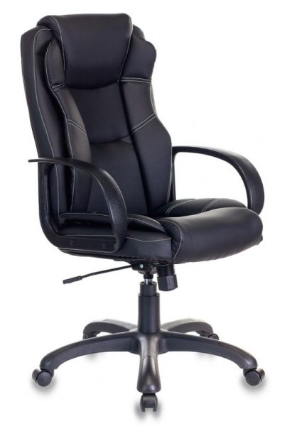 Кресло руководителя CH-839 черный Leather Black эко.кожа крестов. пластик (Черный)